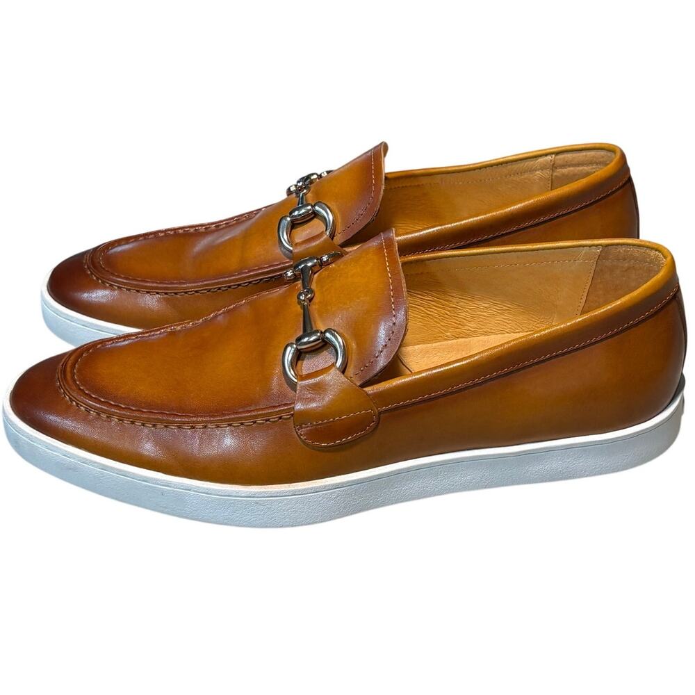 Carrucci Maurice Cognac Horse Bit Buckle Calf Skin Slip on Loafers Size 8